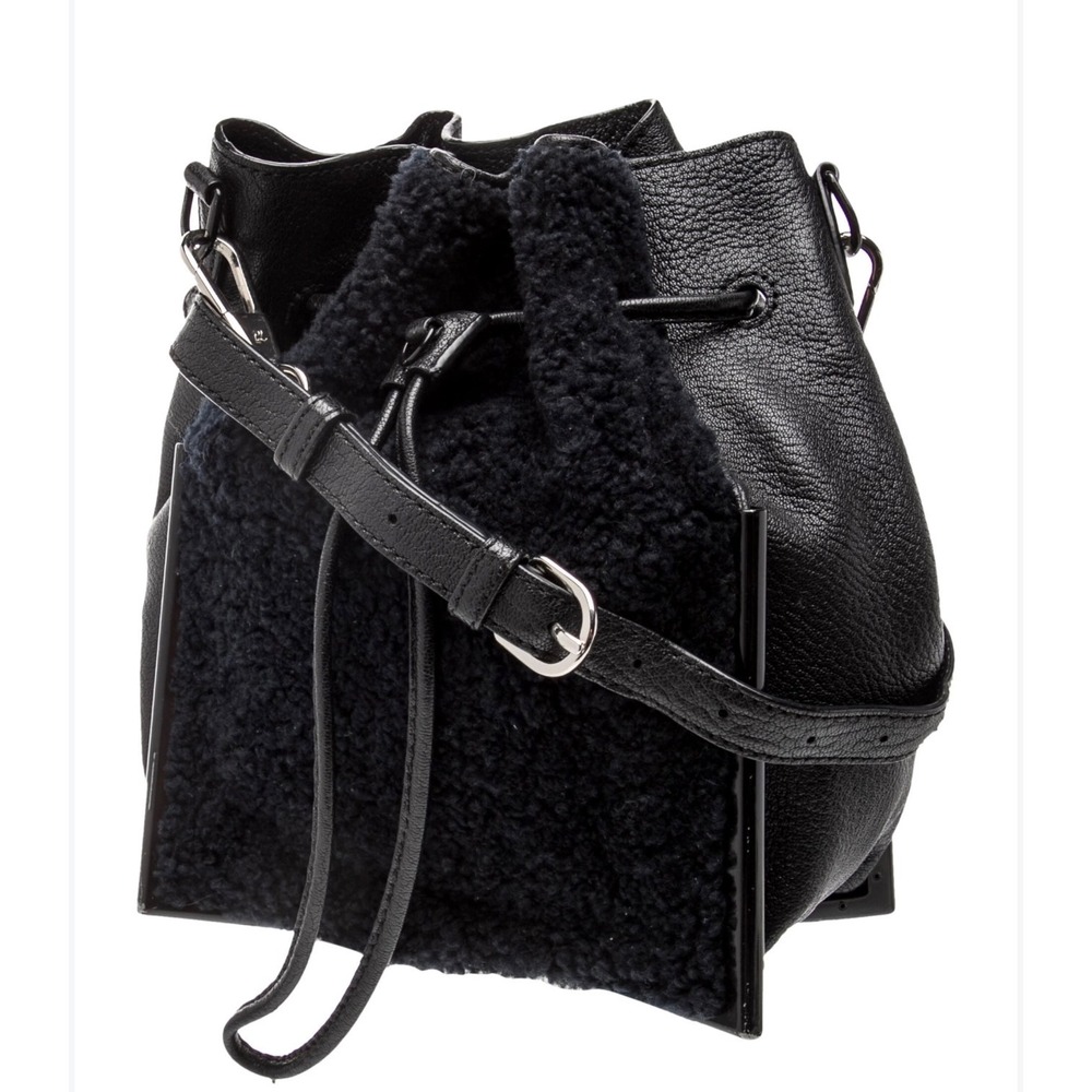 New 3.1 Phillip Lim Scout Small Drawstring Crossbody Black Shearling Handbag